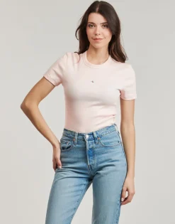 Discount Calvin Klein Jeans - WOVEN LABEL RIB FITTED TEE Rose