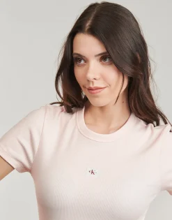 Discount Calvin Klein Jeans - WOVEN LABEL RIB FITTED TEE Rose