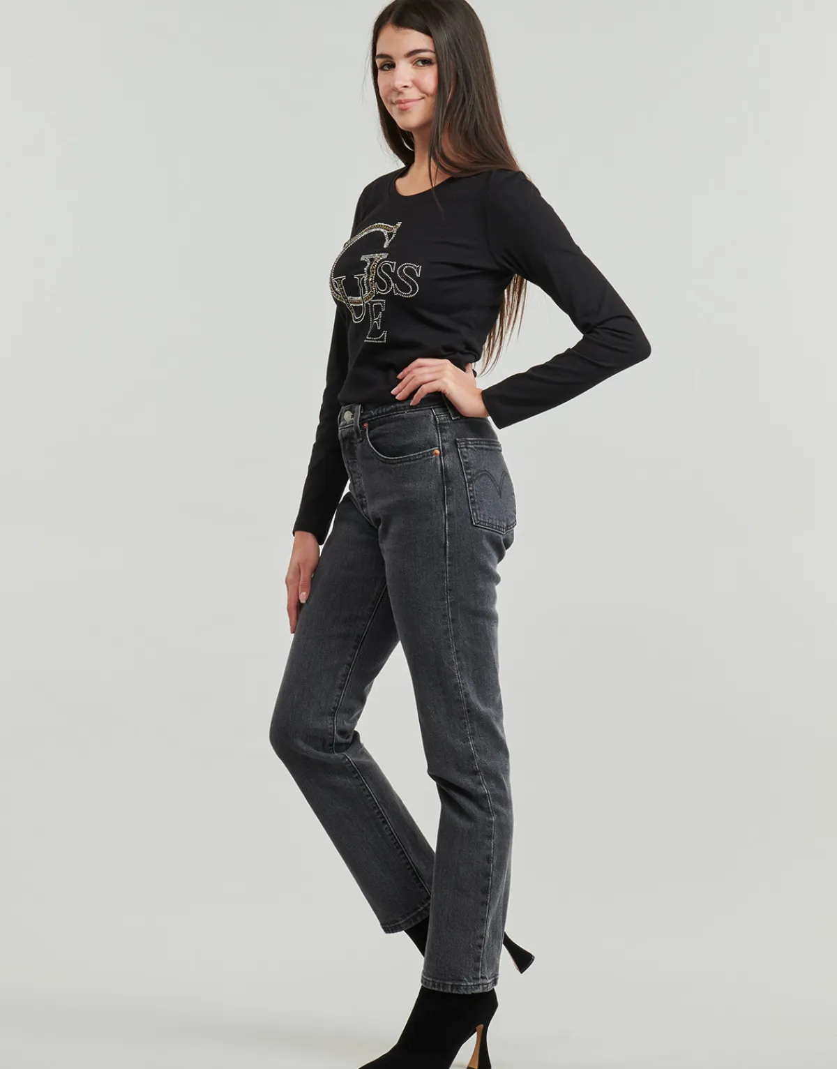 Best Guess - LS RN STUDDED LOGO TEE Noir