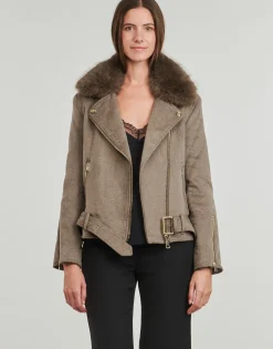 Guess - NANCY FAUX FUR JACKET Marron Discount