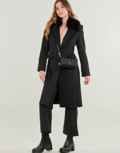 Guess - NANCY FIT COAT FAUX FUR COLLAR Noir Outlet