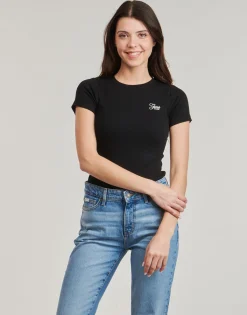Guess - SS CN SNAP EMBRO SLIM TOP Noir Outlet