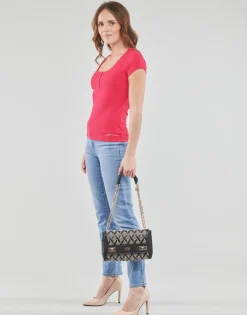 Online Guess - SS KARLEE JEWEL BTN HENLEY Fuchsia