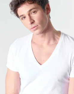 Hom - SUP' COTTON TSHIRT COL V PROFOND Blanc Best
