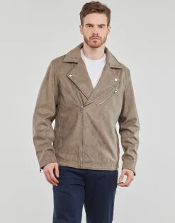 New Jack & Jones - JJROCKY FAUX SUEDE BIKER JACKET Beige