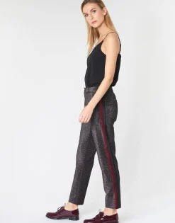 Maison Scotch - TAPERED LUREX PANTS WITH VELVET SIDE PANEL Gris Discount