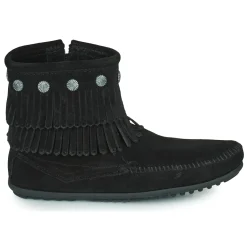 Minnetonka - DOUBLE FRINGE SIDE ZIP BOOT Noir New