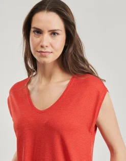 Pieces - PCBILLO TEE LUREX STRIPES Rouge Best