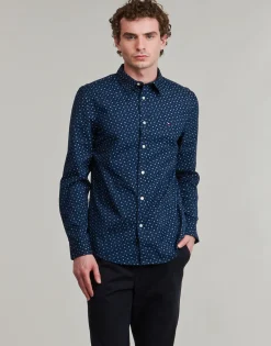 Discount Tommy Hilfiger - FLEX POPLIN AOP SF SHIRT Marine