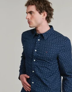 Discount Tommy Hilfiger - FLEX POPLIN AOP SF SHIRT Marine