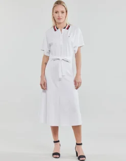 Tommy Hilfiger - GBL STP FLARE MIDI POLO DRESS SS Blanc