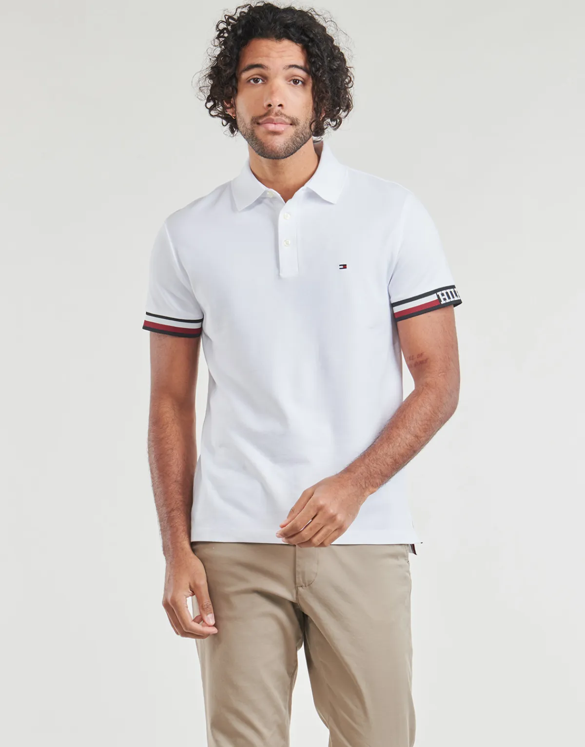 Tommy Hilfiger - MONOTYPE FLAG CUFF SLIM FIT POLO Blanc Hot