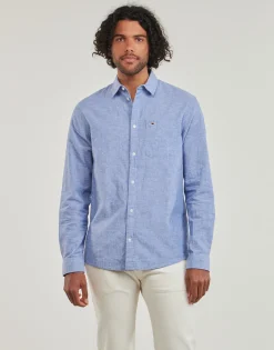 Tommy Jeans - TJM REG LINEN BLEND SHIRT Bleu
