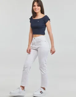 Discount Tommy Jeans - TJW CROP RIB OFF SHOULDER TOP Marine