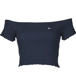 Discount Tommy Jeans - TJW CROP RIB OFF SHOULDER TOP Marine